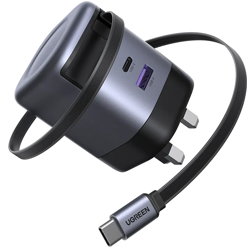 UGREEN X615 65W GaN Fast Charger UK with 1 × USB‑C with built‑in retractable cable1USB C & 1 USB A 1 Mascom International.webp